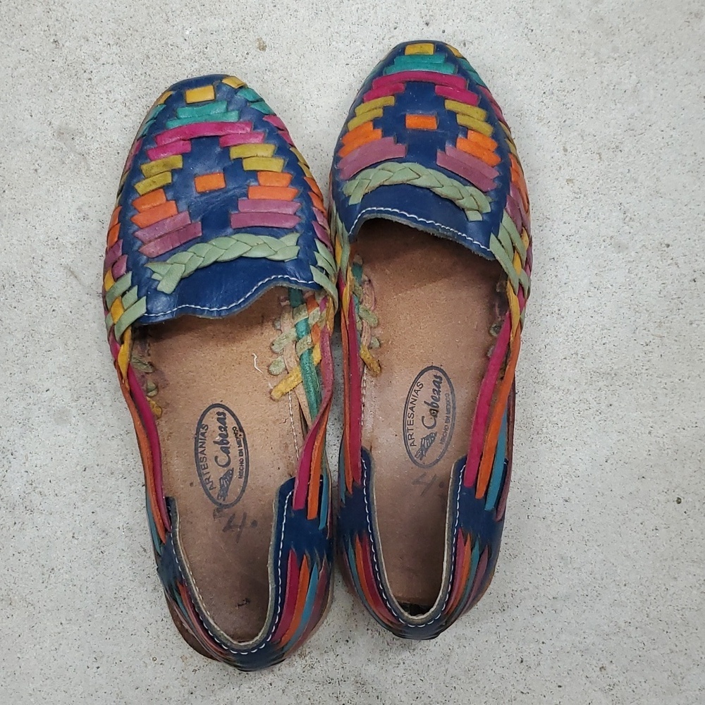 Artesanias Cabezas Multicolor Leather Huarache Flats - Picture 4 of 6